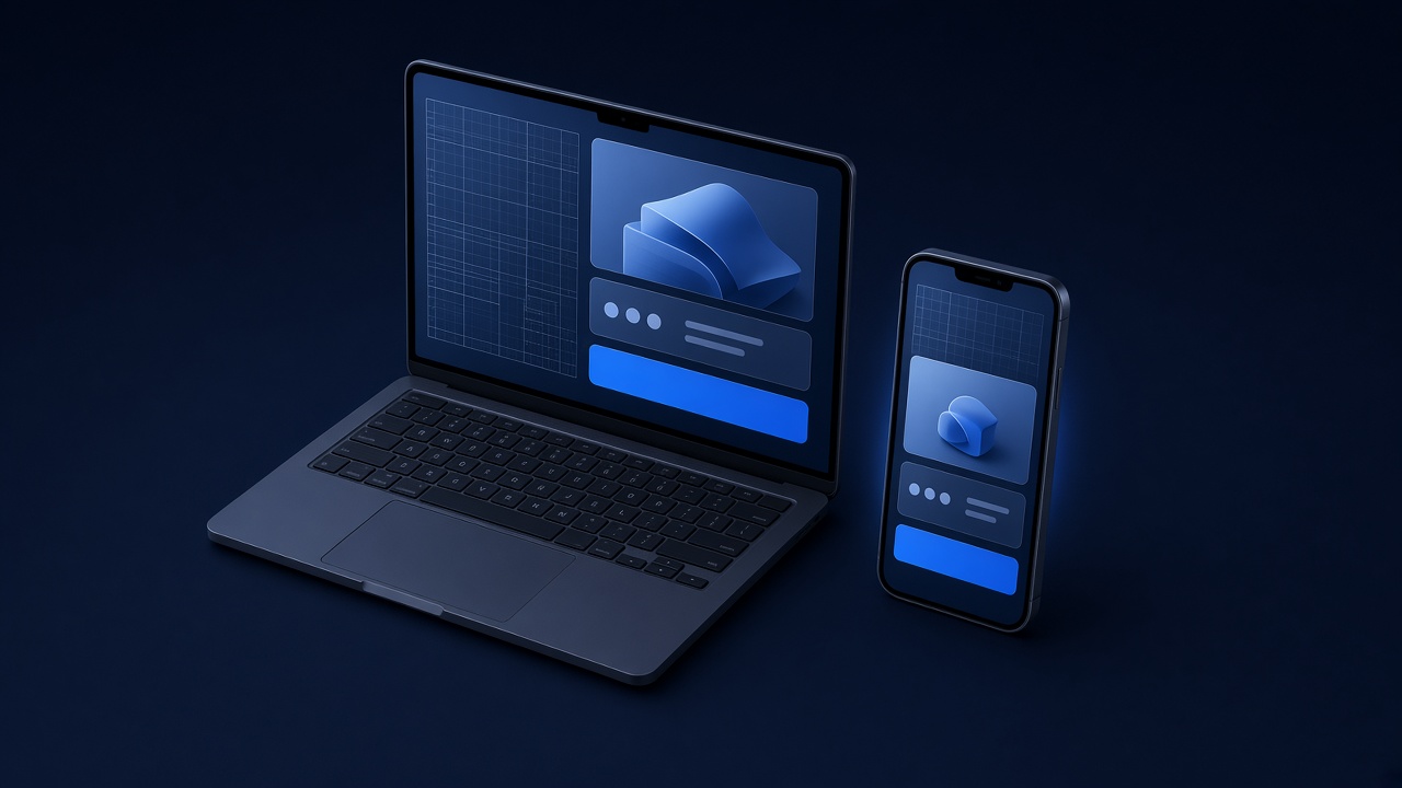 Laptop e celular com a primeira versão de um produto